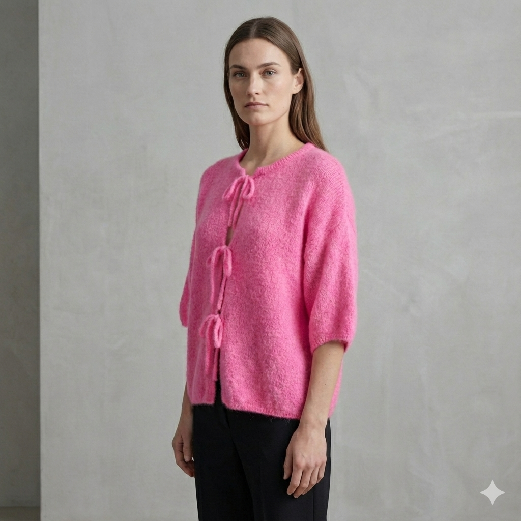 baby alpaca Mid-length sleeve Cardigan crew neck art.21287