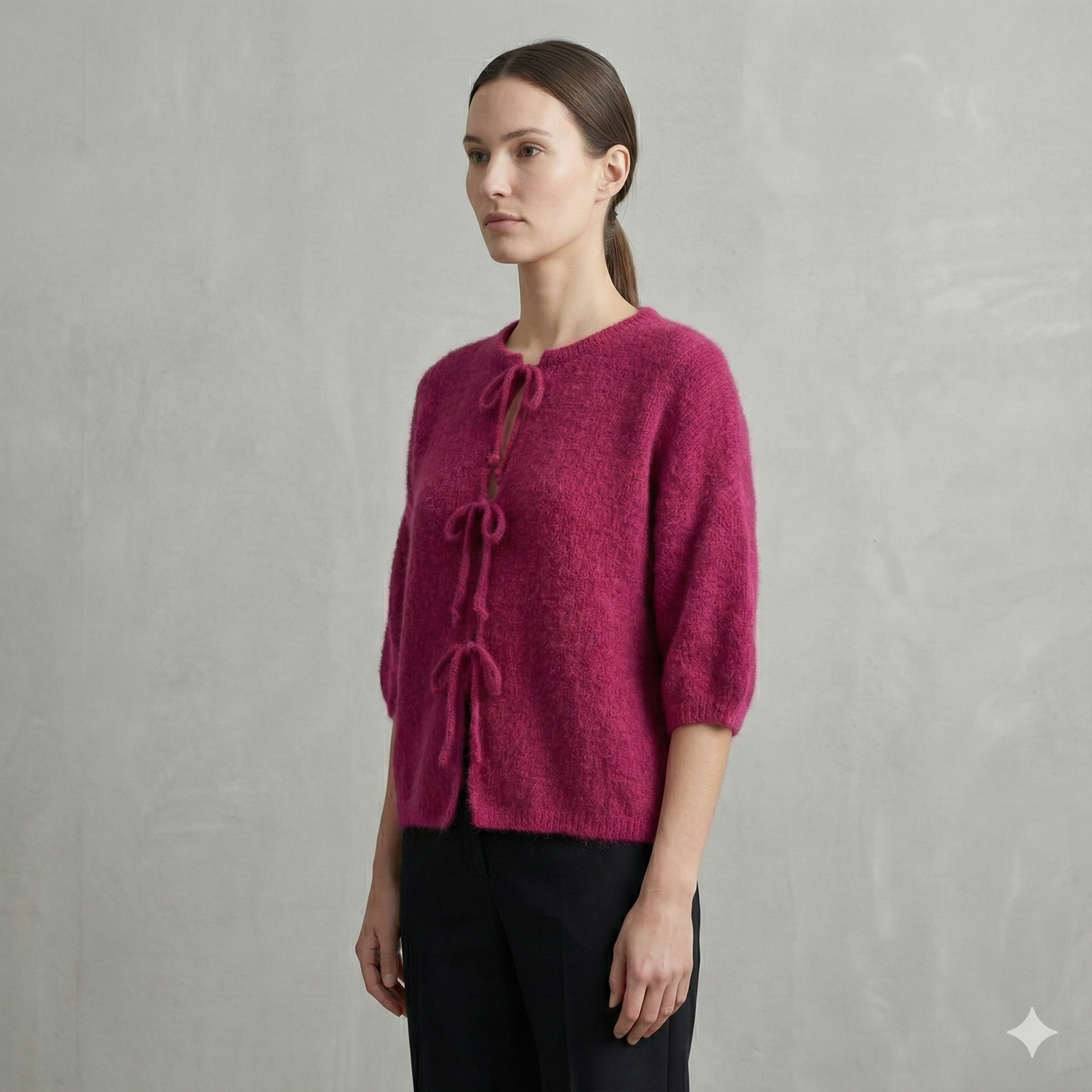 baby alpaca Mid-length sleeve Cardigan crew neck art.21287