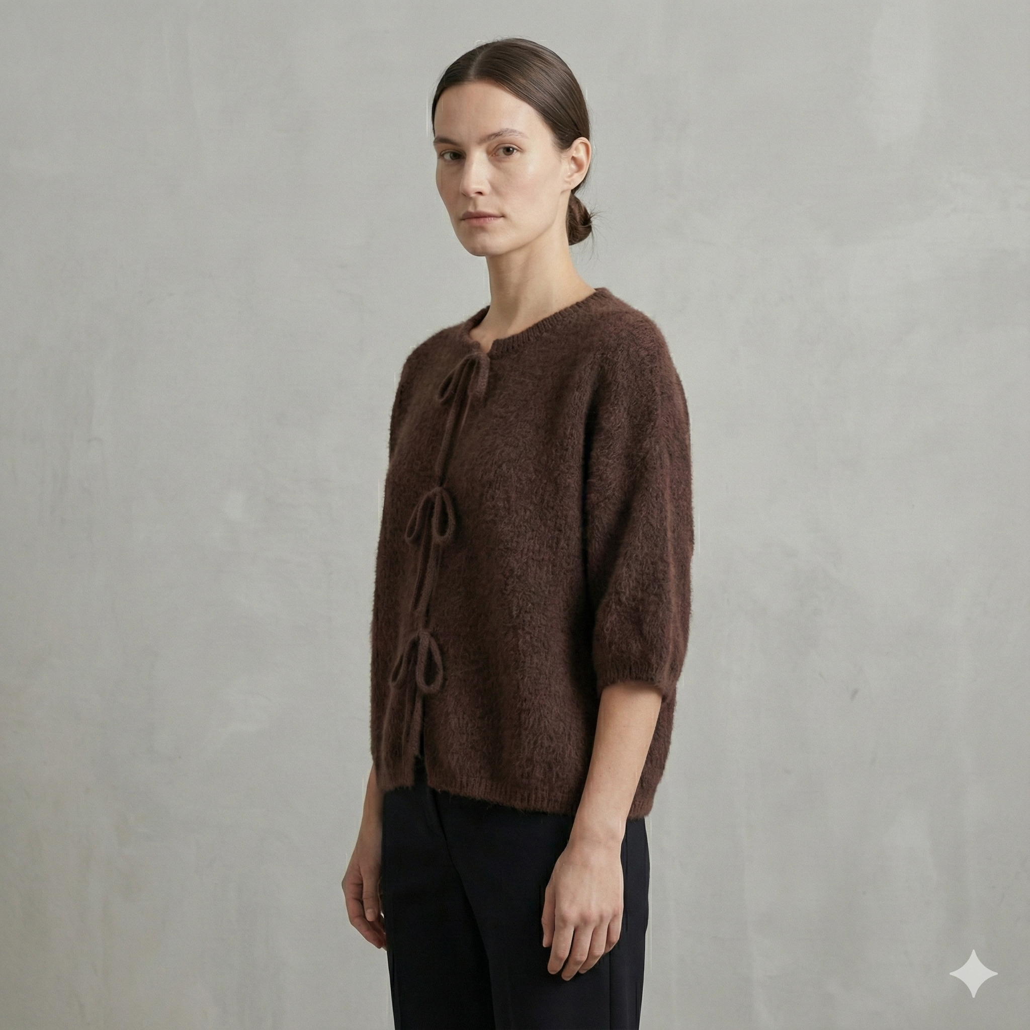 baby alpaca Mid-length sleeve Cardigan crew neck art.21287