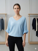 Spring/Summer Sweater, Short Sleeve, Petal-Shaped Sleeves, V-Neck, Casual art.sy8193