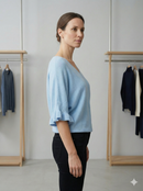 Spring/Summer Sweater, Short Sleeve, Petal-Shaped Sleeves, V-Neck, Casual art.sy8193