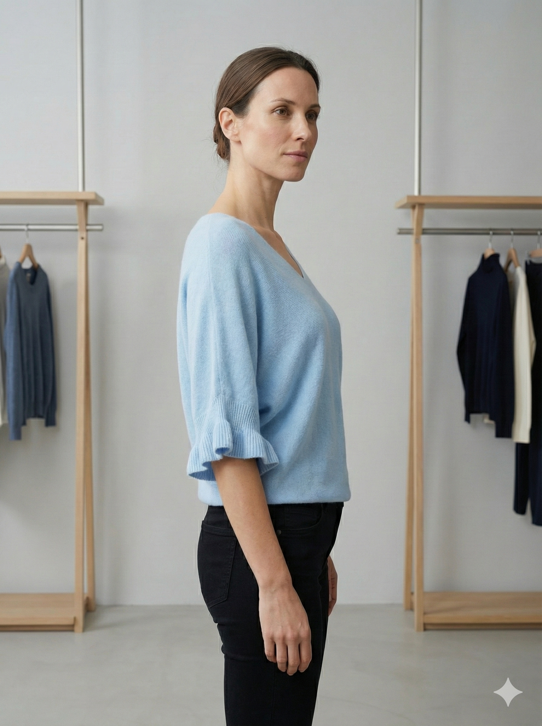 Spring/Summer Sweater, Short Sleeve, Petal-Shaped Sleeves, V-Neck, Casual art.sy8193