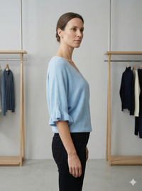 Spring/Summer Sweater, Short Sleeve, Petal-Shaped Sleeves, V-Neck, Casual art.sy8193