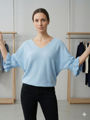 Spring/Summer Sweater, Short Sleeve, Petal-Shaped Sleeves, V-Neck, Casual art.sy8193