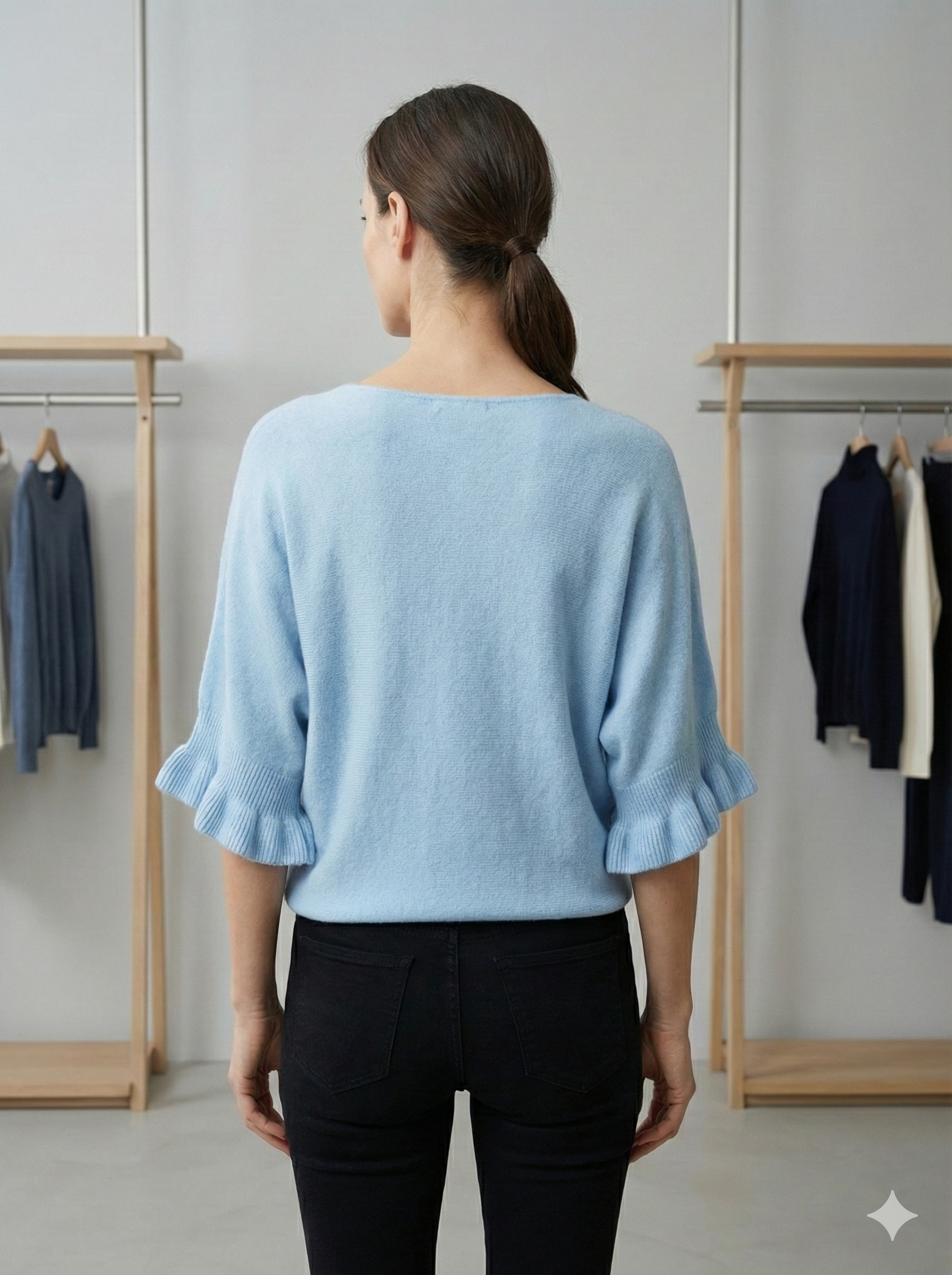 Spring/Summer Sweater, Short Sleeve, Petal-Shaped Sleeves, V-Neck, Casual art.sy8193