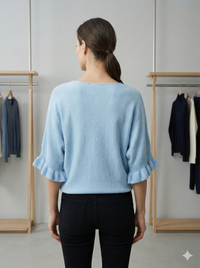 Spring/Summer Sweater, Short Sleeve, Petal-Shaped Sleeves, V-Neck, Casual art.sy8193