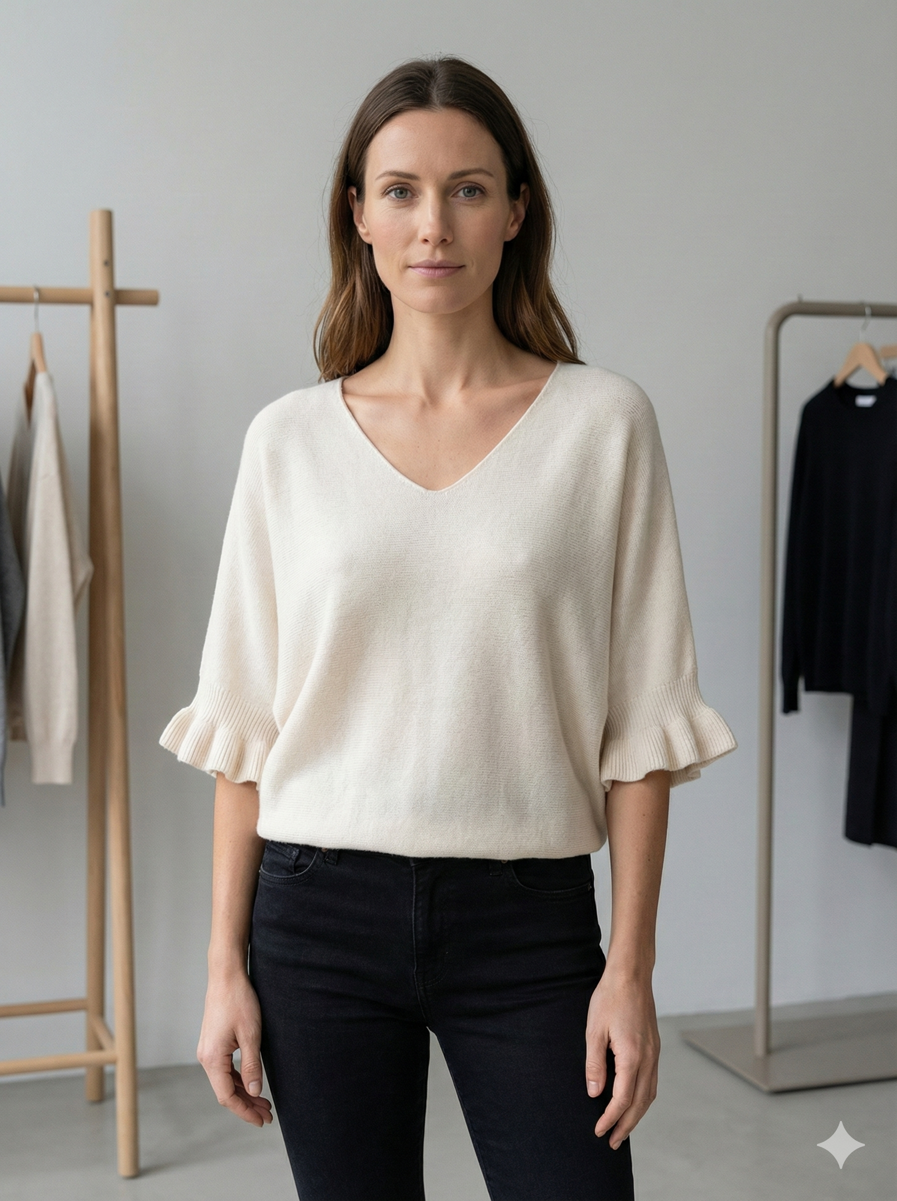 Spring/Summer Sweater, Short Sleeve, Petal-Shaped Sleeves, V-Neck, Casual art.sy8193