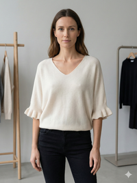 Spring/Summer Sweater, Short Sleeve, Petal-Shaped Sleeves, V-Neck, Casual art.sy8193