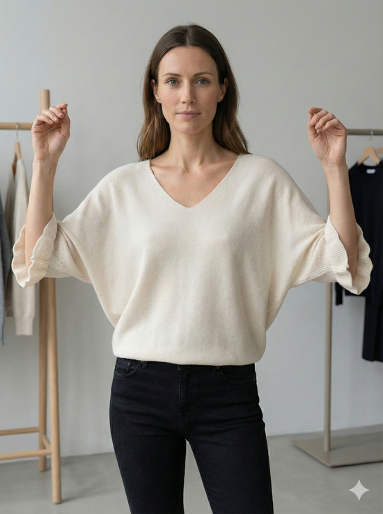 Spring/Summer Sweater, Short Sleeve, Petal-Shaped Sleeves, V-Neck, Casual art.sy8193