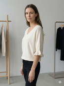 Spring/Summer Sweater, Short Sleeve, Petal-Shaped Sleeves, V-Neck, Casual art.sy8193