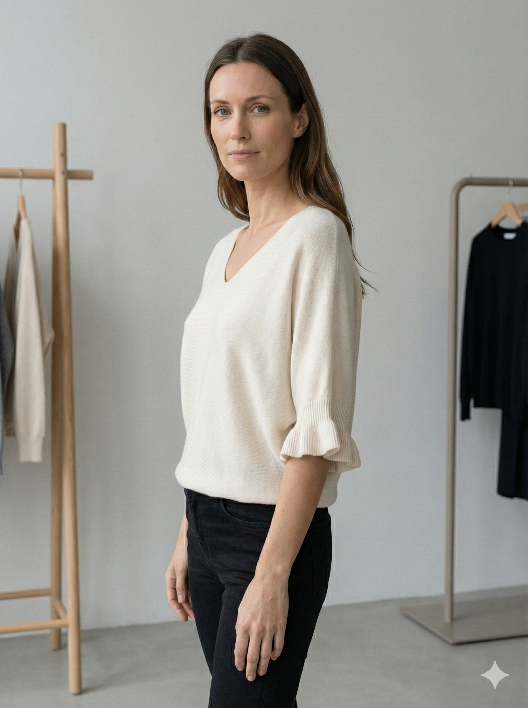 Spring/Summer Sweater, Short Sleeve, Petal-Shaped Sleeves, V-Neck, Casual art.sy8193