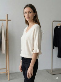 Spring/Summer Sweater, Short Sleeve, Petal-Shaped Sleeves, V-Neck, Casual art.sy8193