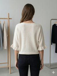 Spring/Summer Sweater, Short Sleeve, Petal-Shaped Sleeves, V-Neck, Casual art.sy8193