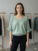 Spring/Summer Sweater, Short Sleeve, Petal-Shaped Sleeves, V-Neck, Casual art.sy8193