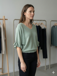 Spring/Summer Sweater, Short Sleeve, Petal-Shaped Sleeves, V-Neck, Casual art.sy8193