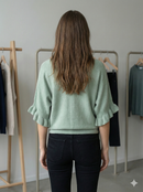 Spring/Summer Sweater, Short Sleeve, Petal-Shaped Sleeves, V-Neck, Casual art.sy8193