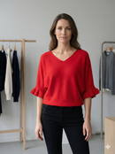 Spring/Summer Sweater, Short Sleeve, Petal-Shaped Sleeves, V-Neck, Casual art.sy8193