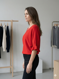 Spring/Summer Sweater, Short Sleeve, Petal-Shaped Sleeves, V-Neck, Casual art.sy8193