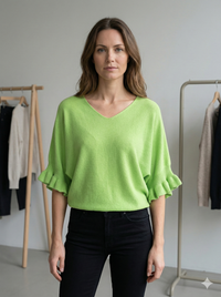 Spring/Summer Sweater, Short Sleeve, Petal-Shaped Sleeves, V-Neck, Casual art.sy8193