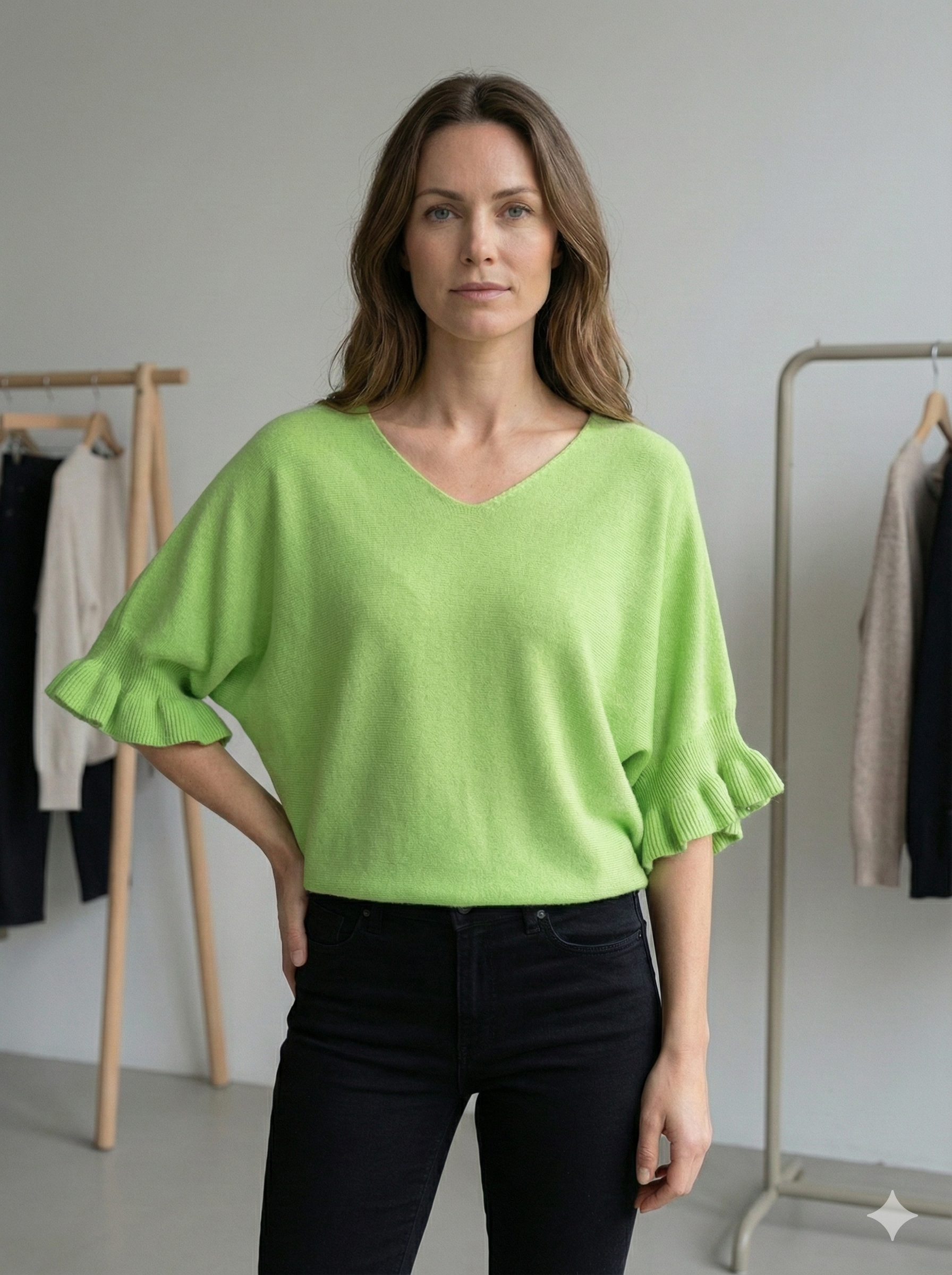 Spring/Summer Sweater, Short Sleeve, Petal-Shaped Sleeves, V-Neck, Casual art.sy8193