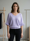 Spring/Summer Sweater, Short Sleeve, Petal-Shaped Sleeves, V-Neck, Casual art.sy8193