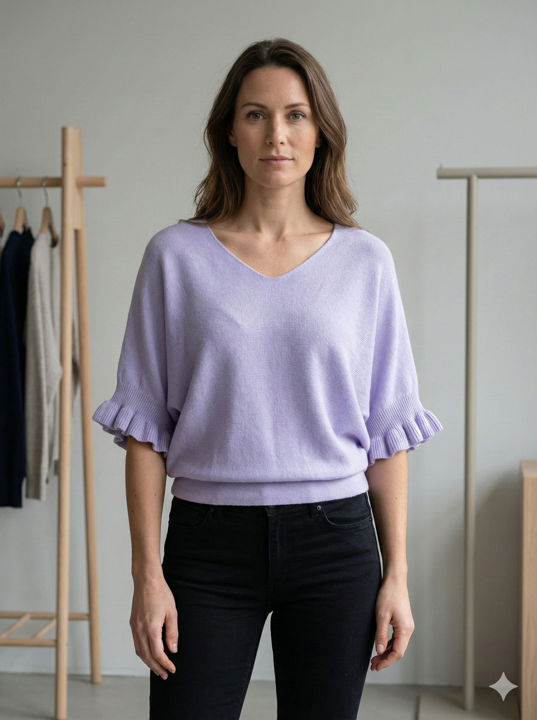 Spring/Summer Sweater, Short Sleeve, Petal-Shaped Sleeves, V-Neck, Casual art.sy8193