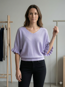 Spring/Summer Sweater, Short Sleeve, Petal-Shaped Sleeves, V-Neck, Casual art.sy8193