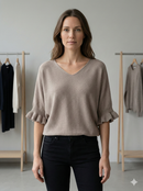 Spring/Summer Sweater, Short Sleeve, Petal-Shaped Sleeves, V-Neck, Casual art.sy8193