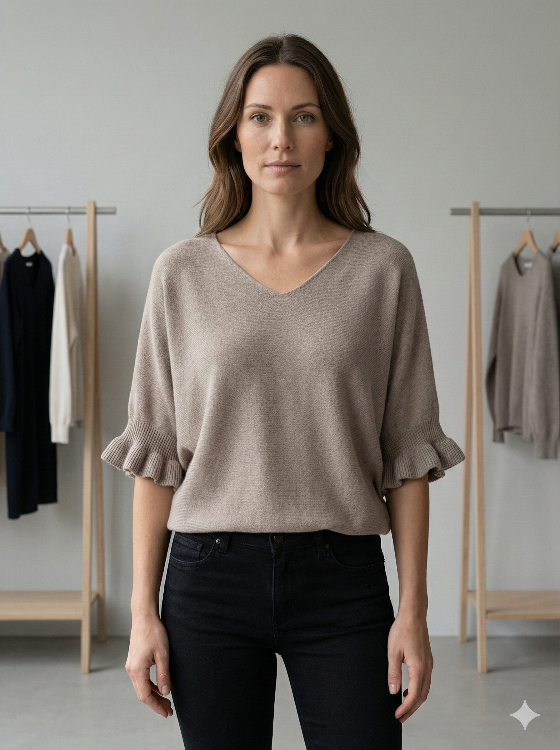 Spring/Summer Sweater, Short Sleeve, Petal-Shaped Sleeves, V-Neck, Casual art.sy8193