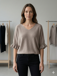 Spring/Summer Sweater, Short Sleeve, Petal-Shaped Sleeves, V-Neck, Casual art.sy8193