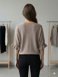 Spring/Summer Sweater, Short Sleeve, Petal-Shaped Sleeves, V-Neck, Casual art.sy8193