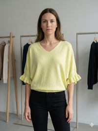 Spring/Summer Sweater, Short Sleeve, Petal-Shaped Sleeves, V-Neck, Casual art.sy8193