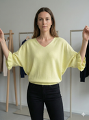 Spring/Summer Sweater, Short Sleeve, Petal-Shaped Sleeves, V-Neck, Casual art.sy8193