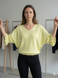 Spring/Summer Sweater, Short Sleeve, Petal-Shaped Sleeves, V-Neck, Casual art.sy8193