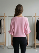 Spring/Summer Sweater, Short Sleeve, Petal-Shaped Sleeves, V-Neck, Casual art.sy8193