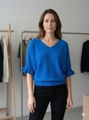 Spring/Summer Sweater, Short Sleeve, Petal-Shaped Sleeves, V-Neck, Casual art.sy8193