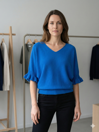 Spring/Summer Sweater, Short Sleeve, Petal-Shaped Sleeves, V-Neck, Casual art.sy8193