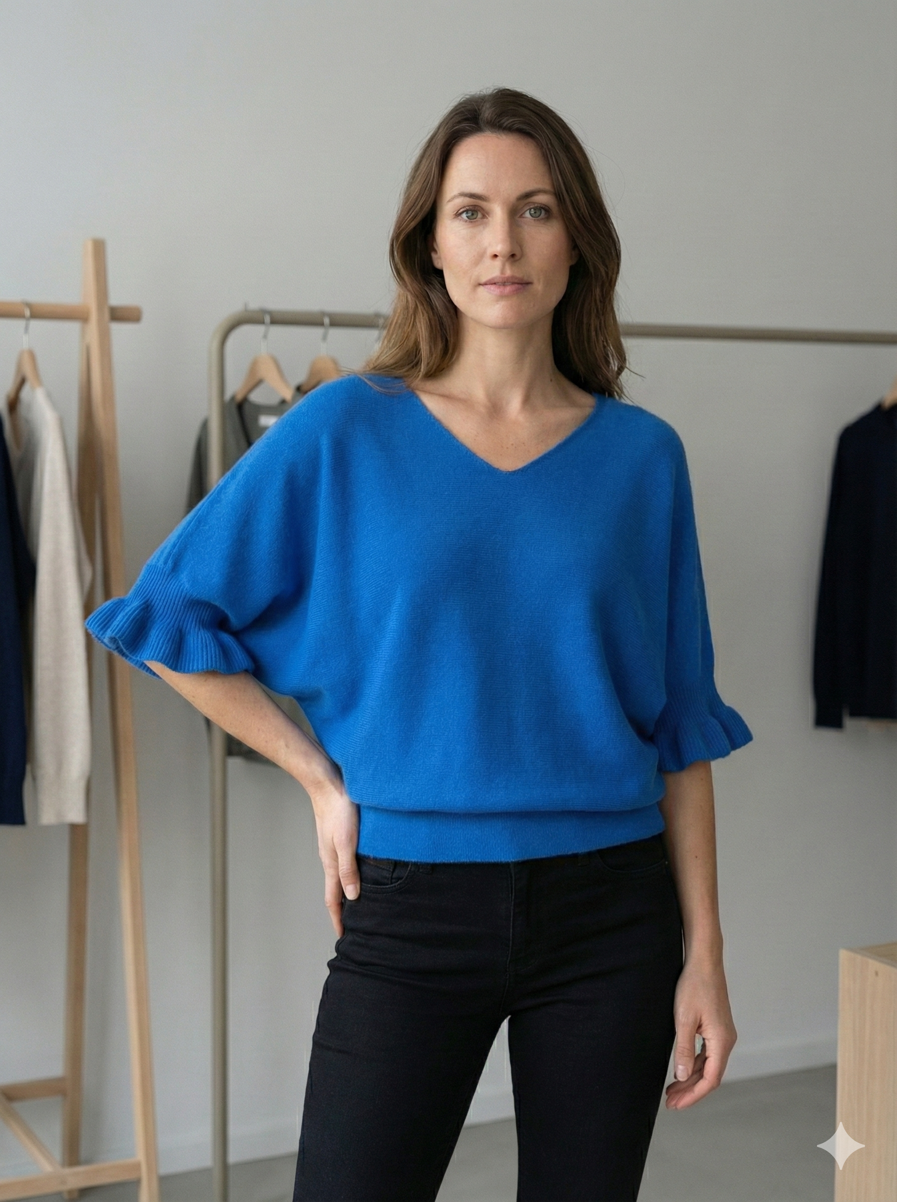 Spring/Summer Sweater, Short Sleeve, Petal-Shaped Sleeves, V-Neck, Casual art.sy8193