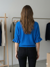 Spring/Summer Sweater, Short Sleeve, Petal-Shaped Sleeves, V-Neck, Casual art.sy8193