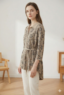 Spring/Summer Sweater, Jacquard, Polo Collar, Tie-Waist, Long, Button-Up Cardigan, art.6896