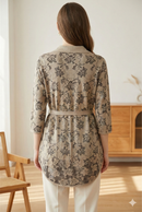 Spring/Summer Sweater, Jacquard, Polo Collar, Tie-Waist, Long, Button-Up Cardigan, art.6896