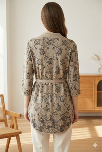 Spring/Summer Sweater, Jacquard, Polo Collar, Tie-Waist, Long, Button-Up Cardigan, art.6896