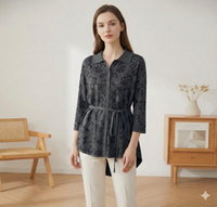 Spring/Summer Sweater, Jacquard, Polo Collar, Tie-Waist, Long, Button-Up Cardigan, art.6896