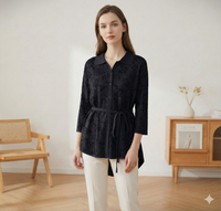 Spring/Summer Sweater, Jacquard, Polo Collar, Tie-Waist, Long, Button-Up Cardigan, art.6896