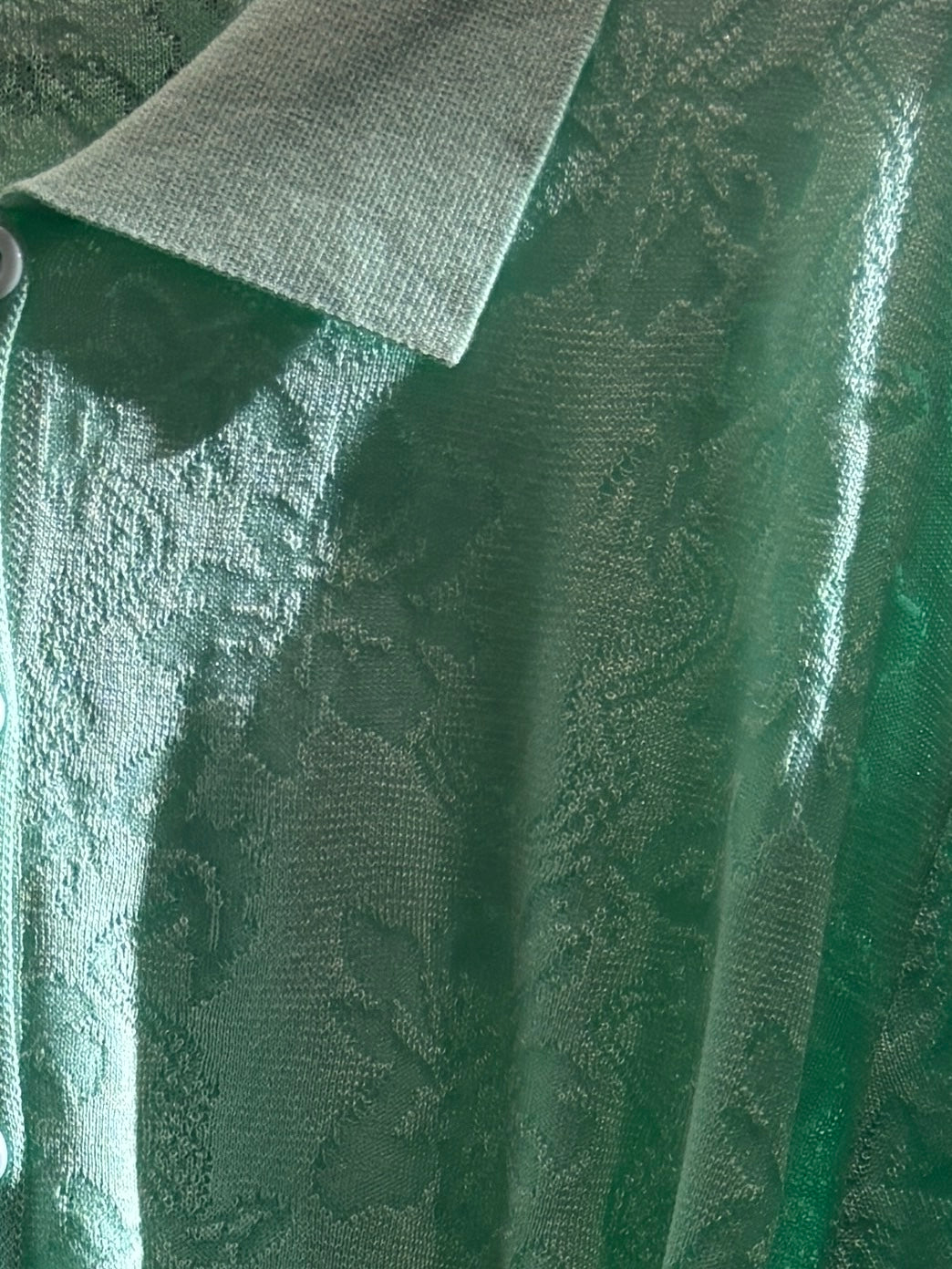 Spring/Summer Sweater, Jacquard, Polo Collar, Tie-Waist, Long, Button-Up Cardigan, art.6896