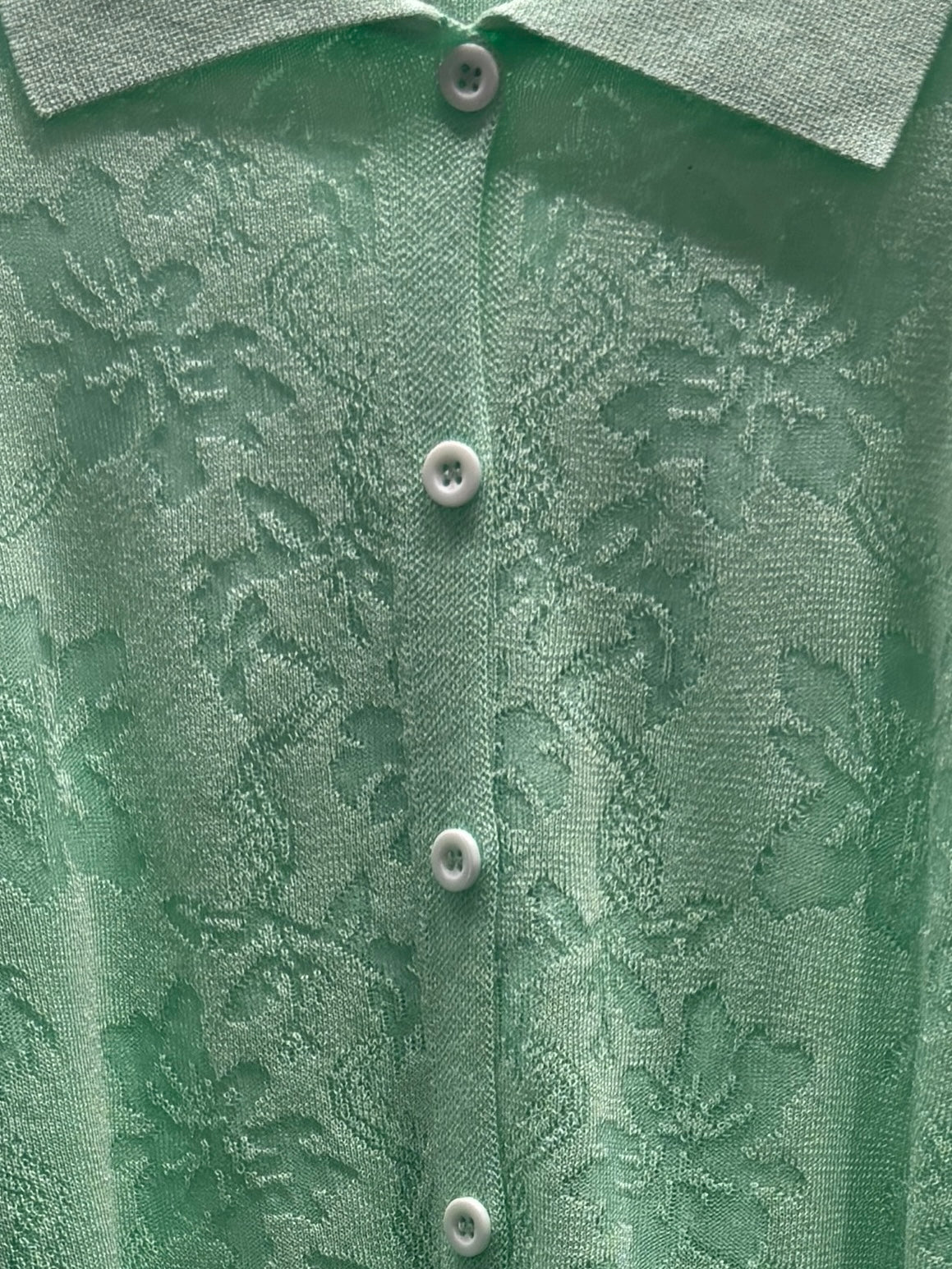 Spring/Summer Sweater, Jacquard, Polo Collar, Tie-Waist, Long, Button-Up Cardigan, art.6896