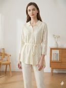 Spring/Summer Sweater, Jacquard, Polo Collar, Tie-Waist, Long, Button-Up Cardigan, art.6896
