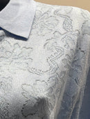 Spring/Summer Sweater, Jacquard, Polo Collar, Tie-Waist, Long, Button-Up Cardigan, art.6896