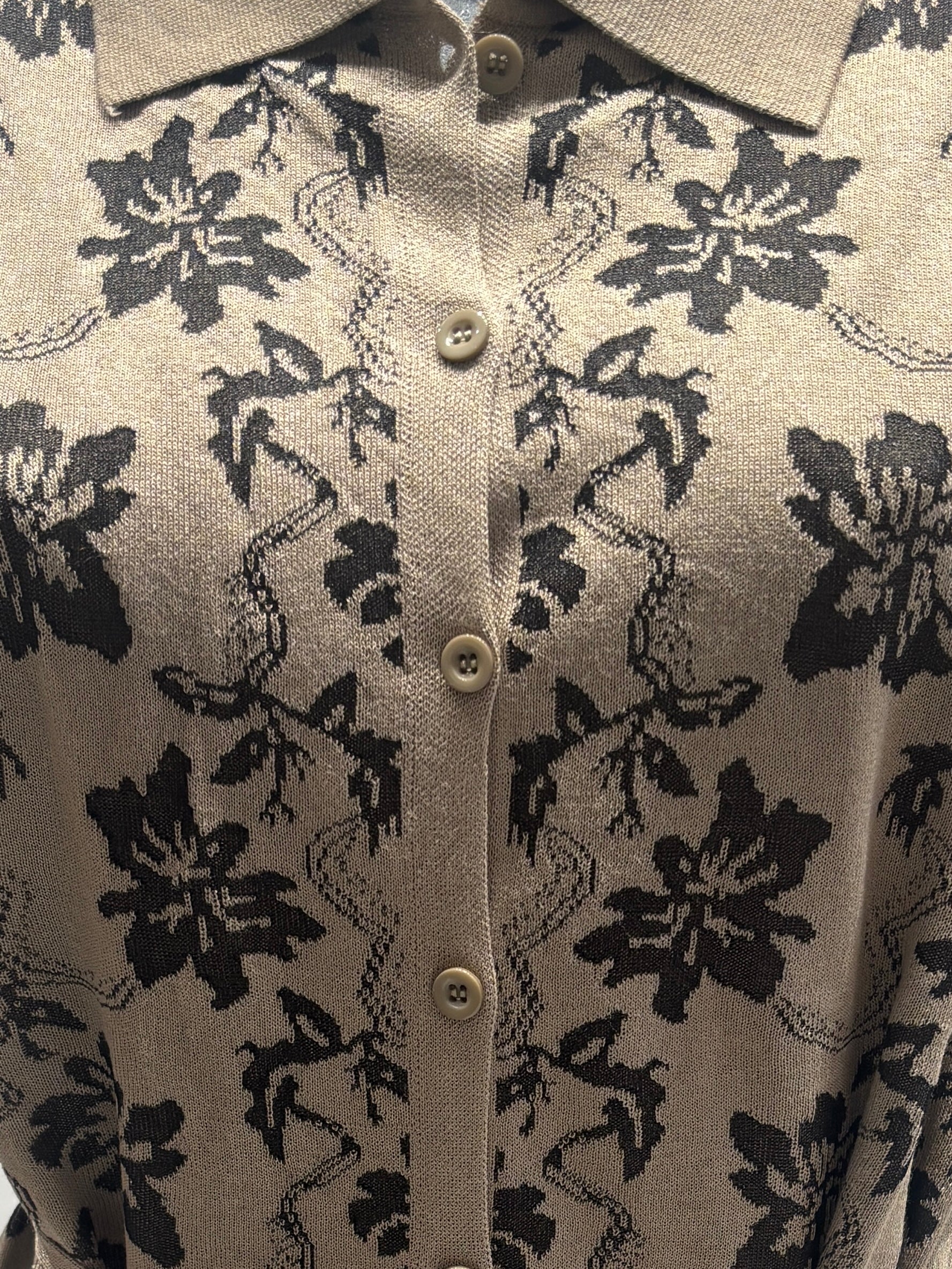 Spring/Summer Sweater, Jacquard, Polo Collar, Tie-Waist, Long, Button-Up Cardigan, art.6896