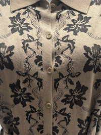 Spring/Summer Sweater, Jacquard, Polo Collar, Tie-Waist, Long, Button-Up Cardigan, art.6896